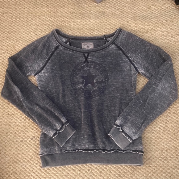 vintage y2k converse sweater, off the shoulder, dark grey long sleeve - Picture 1 of 3